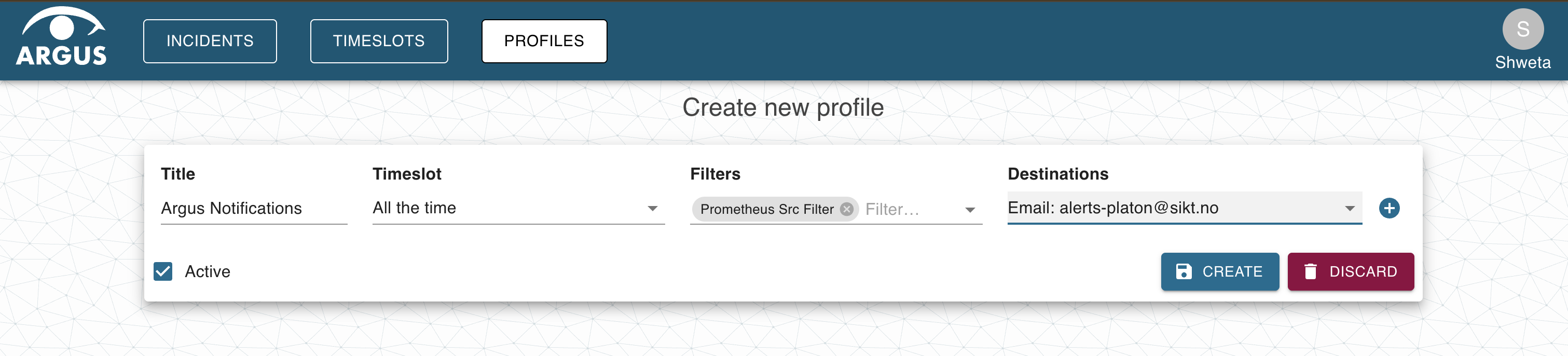 Diagram for creating profile in argus